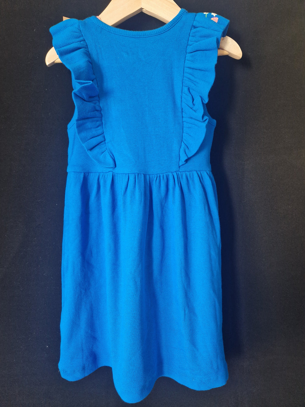 MINI BODEN Bright Blue Embroidered Frill Rib Dress
