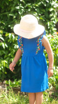 MINI BODEN Bright Blue Embroidered Frill Rib Dress